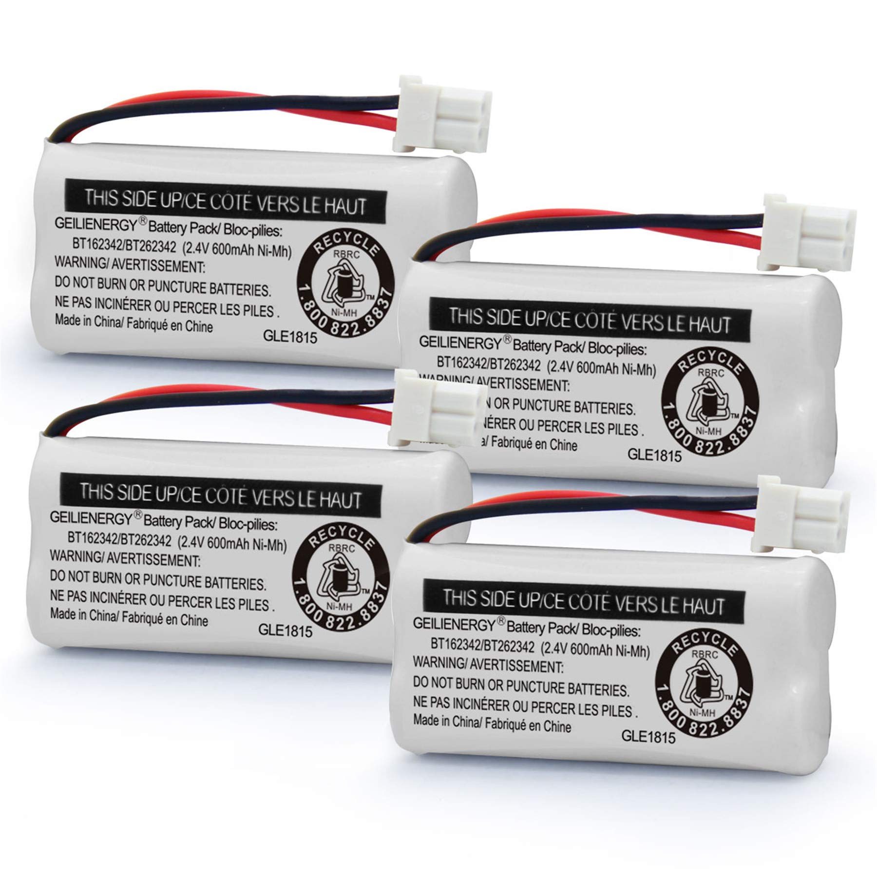 GEILIENERGY Replacement Battery BT162342 / BT262342 BT166342/BT266342 BT183342/BT283342 Compatible for Cordless Telephones CS6114 CS6419 CS6719 EL52300 CL80111(Pack of 4)