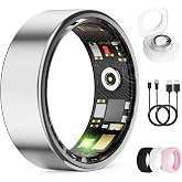 Smart Ring for Women &amp; Men, Health Tracker Ring, Fitness Tracker Ring | Blood Pressure,Temperature, Heart Rate, SpO2, HRV &amp; Stress, IP68 Waterproof, Sleep Tracker, No App Fee (Silver, 7#)
