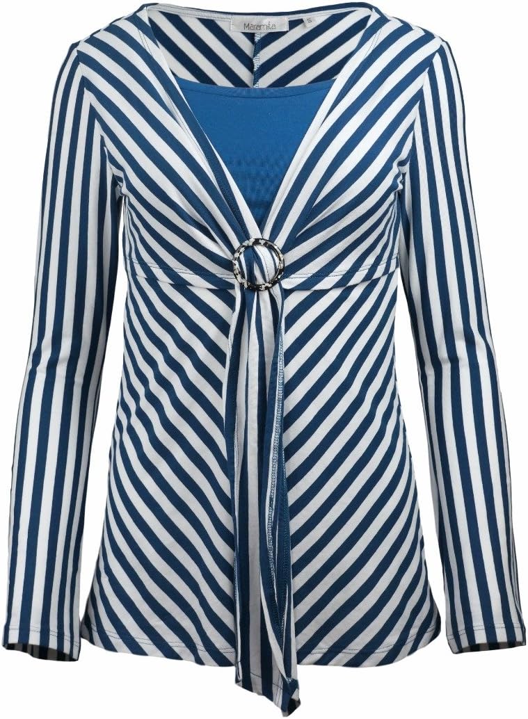 Maramita Long Sleeve Cotton Nursing Top with Angled Stripes for Easy Breastfeeding