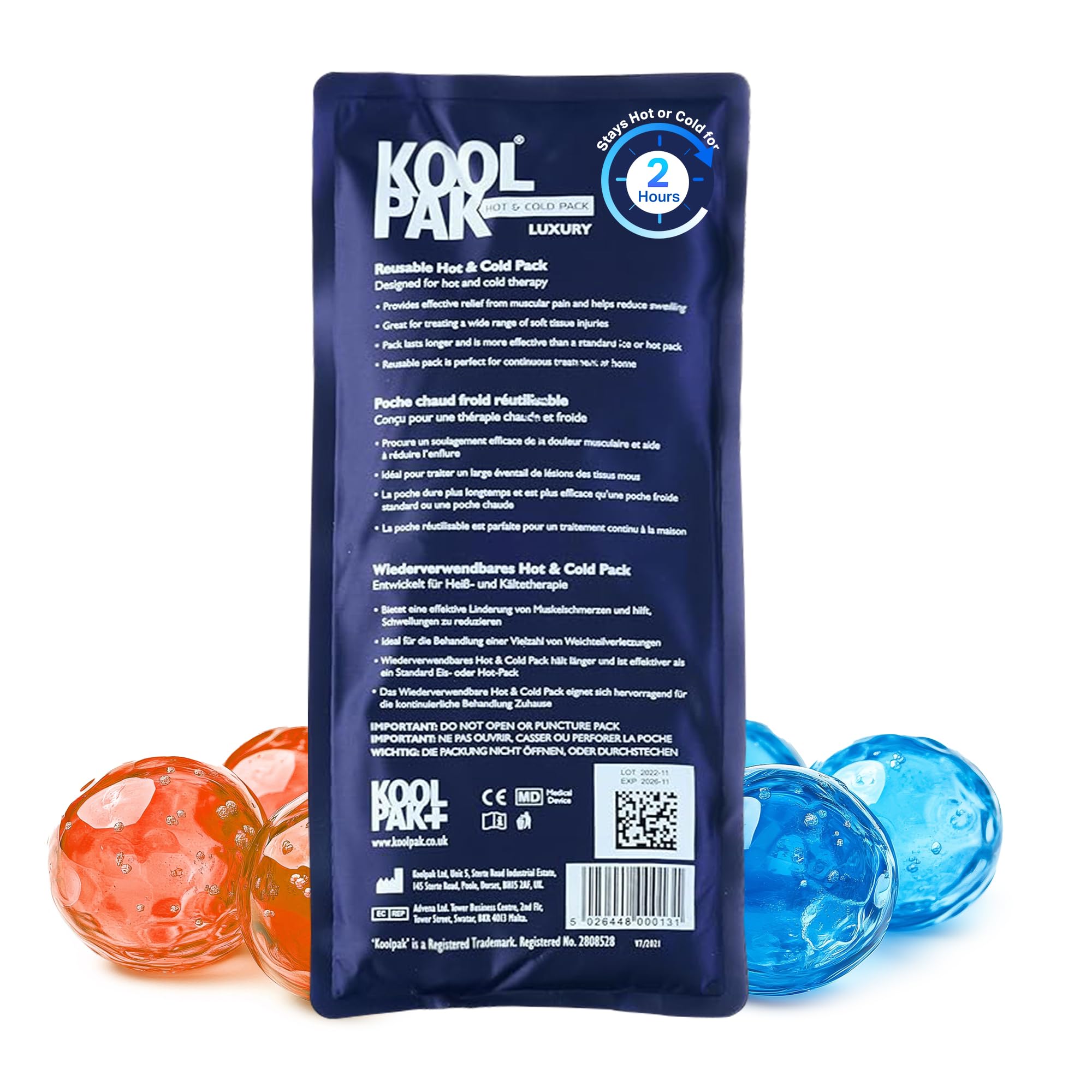 Koolpak Hot and Cold Gel Packs Reusable - 12cm x 29cm Microwaveable Heat Pack for Pain Relief - Long-Lasting Therapy with Soft Nylon Cover - Flexible Design for Stomach, Back, Neck & Legs (Pack of 1)