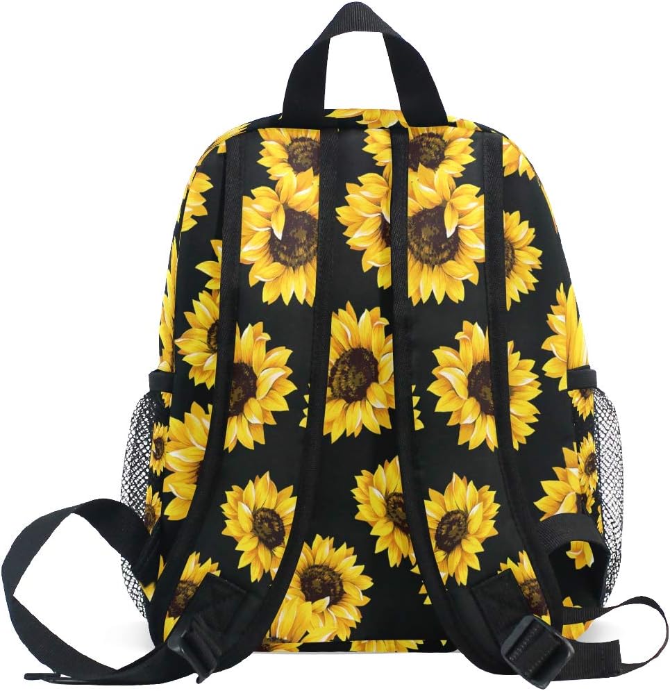 Mini Black Sunflower Backpack for Girls Floral Flower Kids Preschool Backpacks Purse Kindergarten Book Bags for Teen Women - Image 3