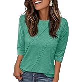 Tankaneo Womens 3/4 Sleeve T-Shirts Summer 2025 Crew Neck Blouse Dressy Casual Pleated Trendy Tops