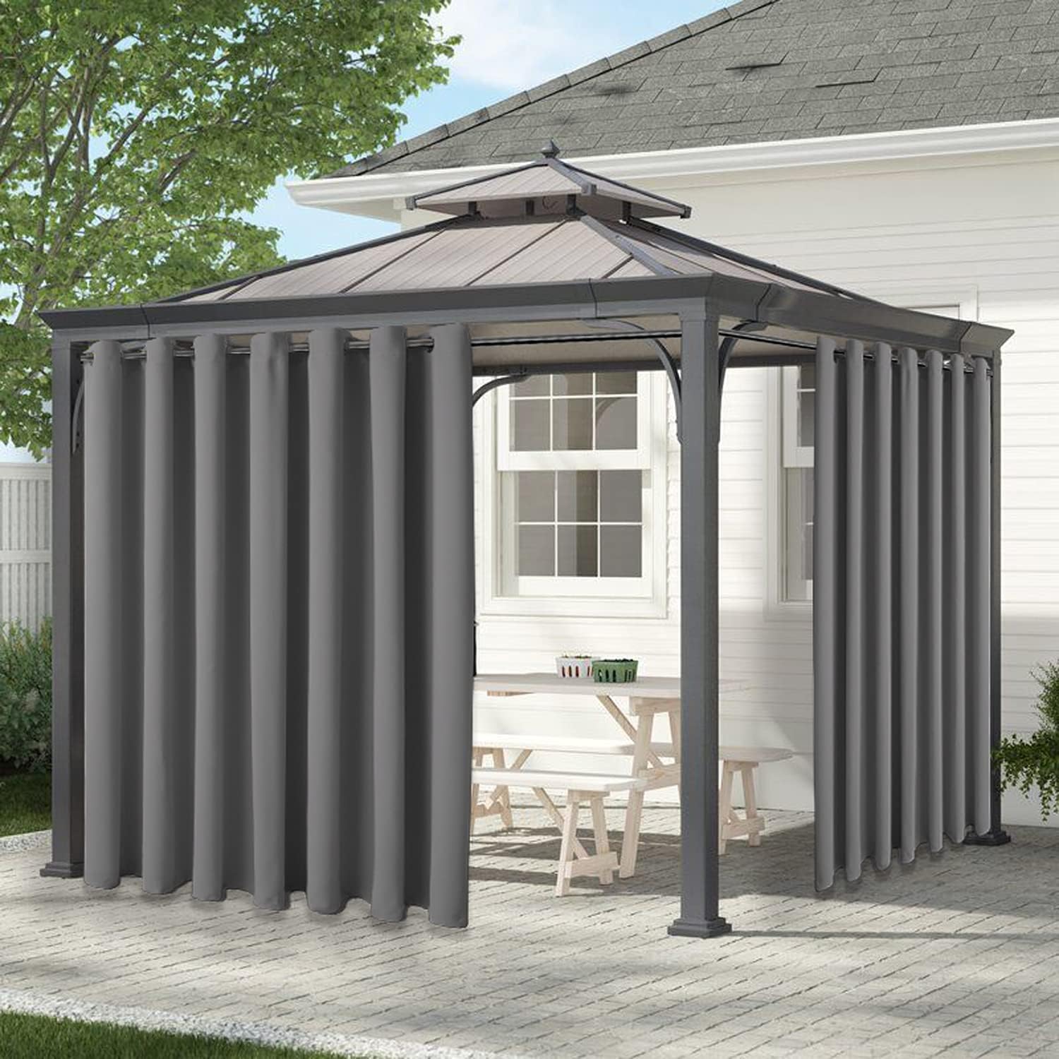 Outdoor Curtains - LUSHLEAF Waterproof Indoor/Outdoor Curtains for Patio - UV Sun Light Blocking Waterproof Blackout Curtains for Bedroom, Living Room, Porch, Cabana, Gazebo, 1 Panel, 100 x 84 inch, Grey