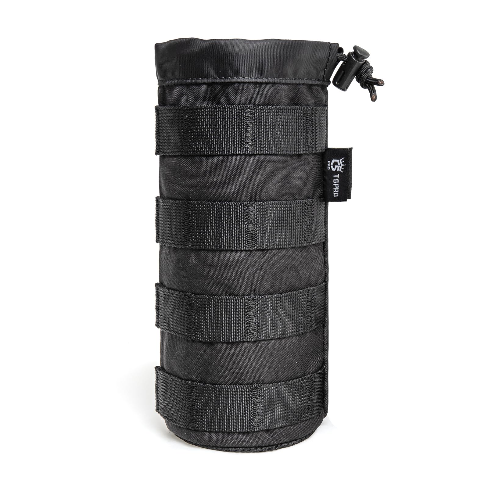 TSPRO Tactical Water Bottle Molle Pouch Durable Lightweight Drawstring Holder for Camping Hiking Bushcraft (Black)