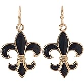 Artisan Owl - Black Fleur De Lis Dangle Earrings