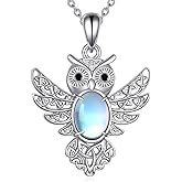KQF Owl Necklace for Women Sterling Silver Owl Celtic Moonstone Pendant Jewelry Gifts for Women
