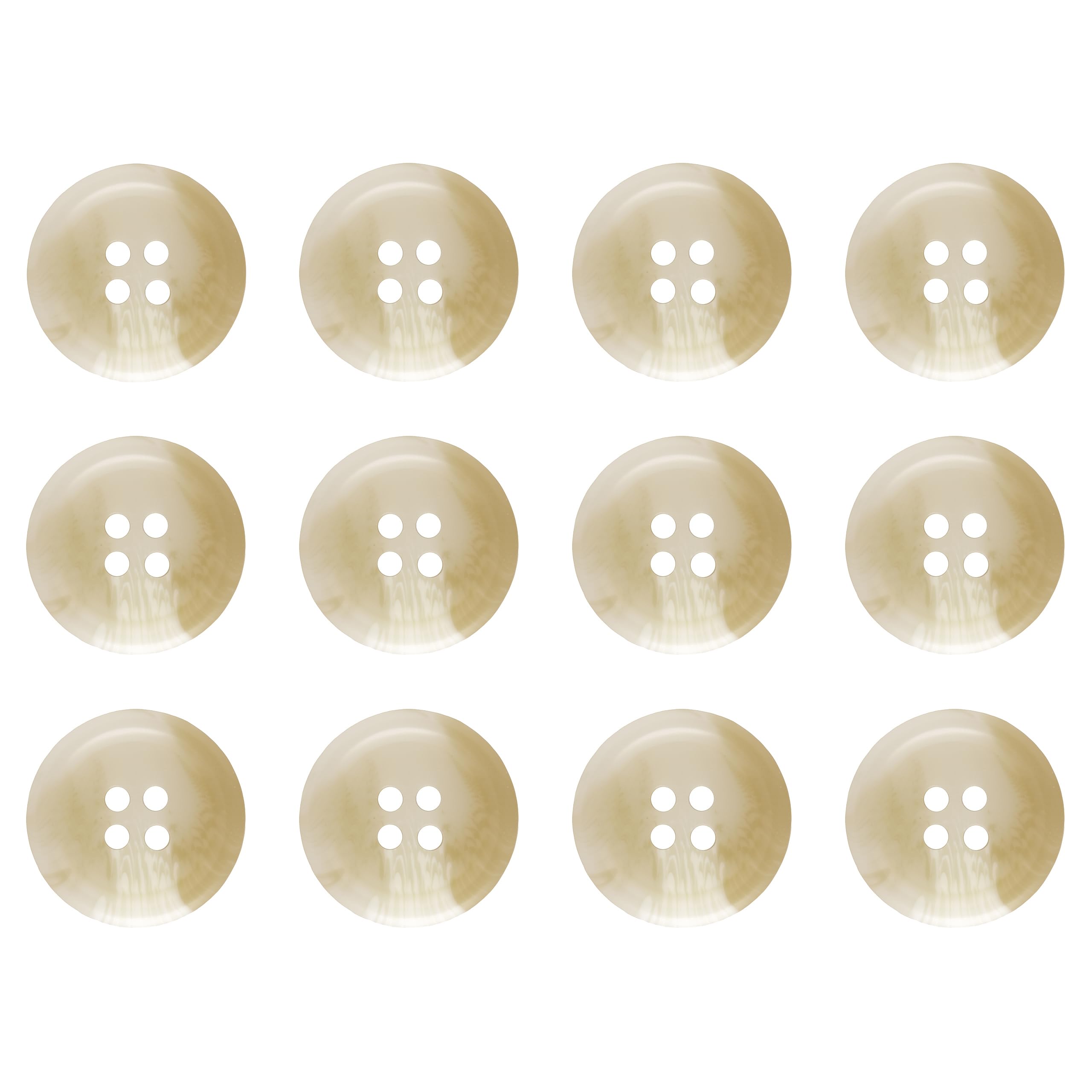 Pack of 12 Cream 20mm Round Faux Horn Sew On Plastic Buttons for Coats Jackets Cardigans Flat 4 Holes 32L