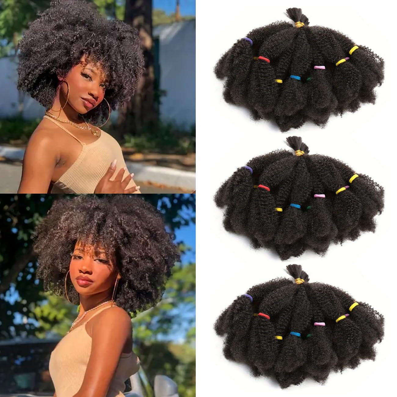 AMLUCKS Afro Kinky Hair 10 Inch 3 Pack Marley Twist Braiding Hairs Bulk Springy Braids Pre-Separated Bulk Springy Braids for Cuban Twist Hair Faux Locs Crochet Synthetic Hair Extensions for Women (4#,