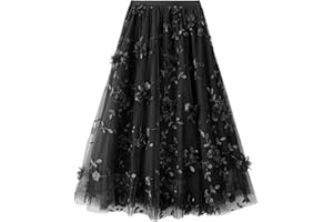 SHEJIZE Women's A Line Tulle Midi Skirt Tiered Petticoat Skirts Tea-Length Elastic Waist Tutu Skirts Size for XXS to XL