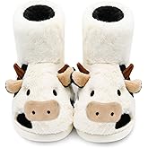 Fuzzy Cow Slippers for Women Men, Cute Cotton Animals House Shoes Fluffy Plush Slippers for Girls Indoor Living Room Bedroom