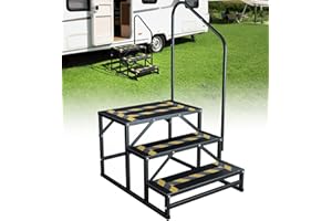 Altyostar RV Steps with Handrail Heavy-Duty 3-Step Camper Entry Step Stairs for 5th Wheel RVs Outdoor Camping Travel Trailers Motorhome Mobile Home Porch Hot Tub Spa Portable Step