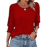 XIEERDUO Blouses for Women Dressy Casual 3/4 Length Sleeve Womens Tops with Smocked Cuffs