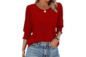 XIEERDUO Blouses for Women Dressy Casual 3/4 Length Sleeve Womens Tops with Smocked Cuffs