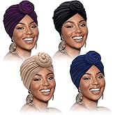 SATINIOR 4 Pieces Head Wraps for Black Women African Turbans Pre Tied Turban Chemo Headwear Cancer Head Wrap Hair Loss Cap