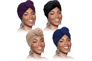 SATINIOR 4 Pieces African Headwrap Turban for Black Women Hair Bonnet Hair Wrap Head Scarf Headwrap Hat