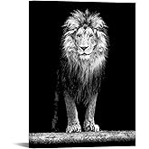 LevvArts - Lion Pictures Wall Art Black and White Lion Portrait Canvas Painting for Living Room Office Decoration Ready to Hang 24"x32"