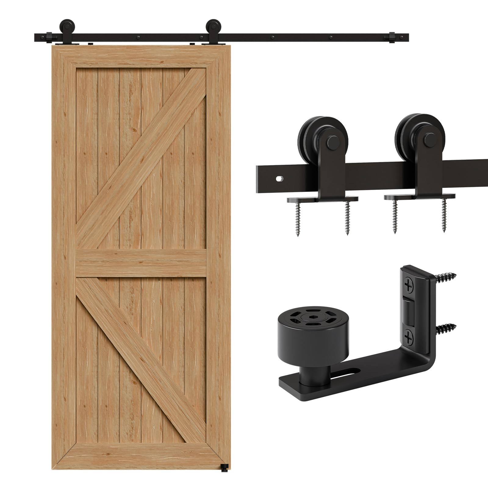 CCJH 1.73M/5.6FT Sliding Door Track Barn Door Hardware Kit Closet Rail Roller Accessory Including Adjustable Floor Rails