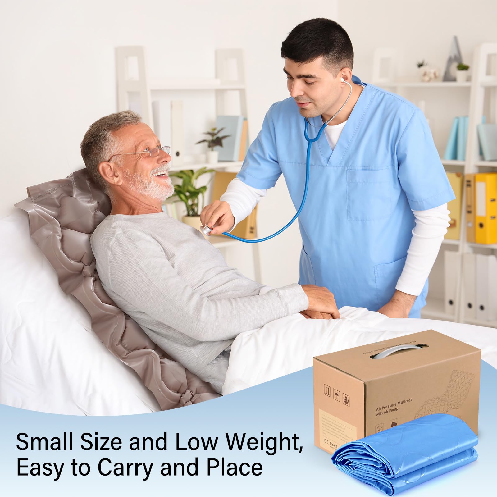 Careboda Alternating Pressure Mattress Anti Decubitus Air Pads with Electric Quiet Pump System, Pressure Sore Pad and Bed Sore Prevention, Air Mattress for Hospital Bed and Home Use Blue 75