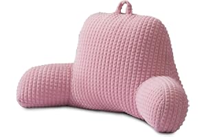 A Nice Night Reading Pillow Bed Wedge Large Adult Children Backrest with Arms Back Support for Sitting Up in Bed/Couch for Lounging Bedrest,Waffle Stereoscopic Design,Pink