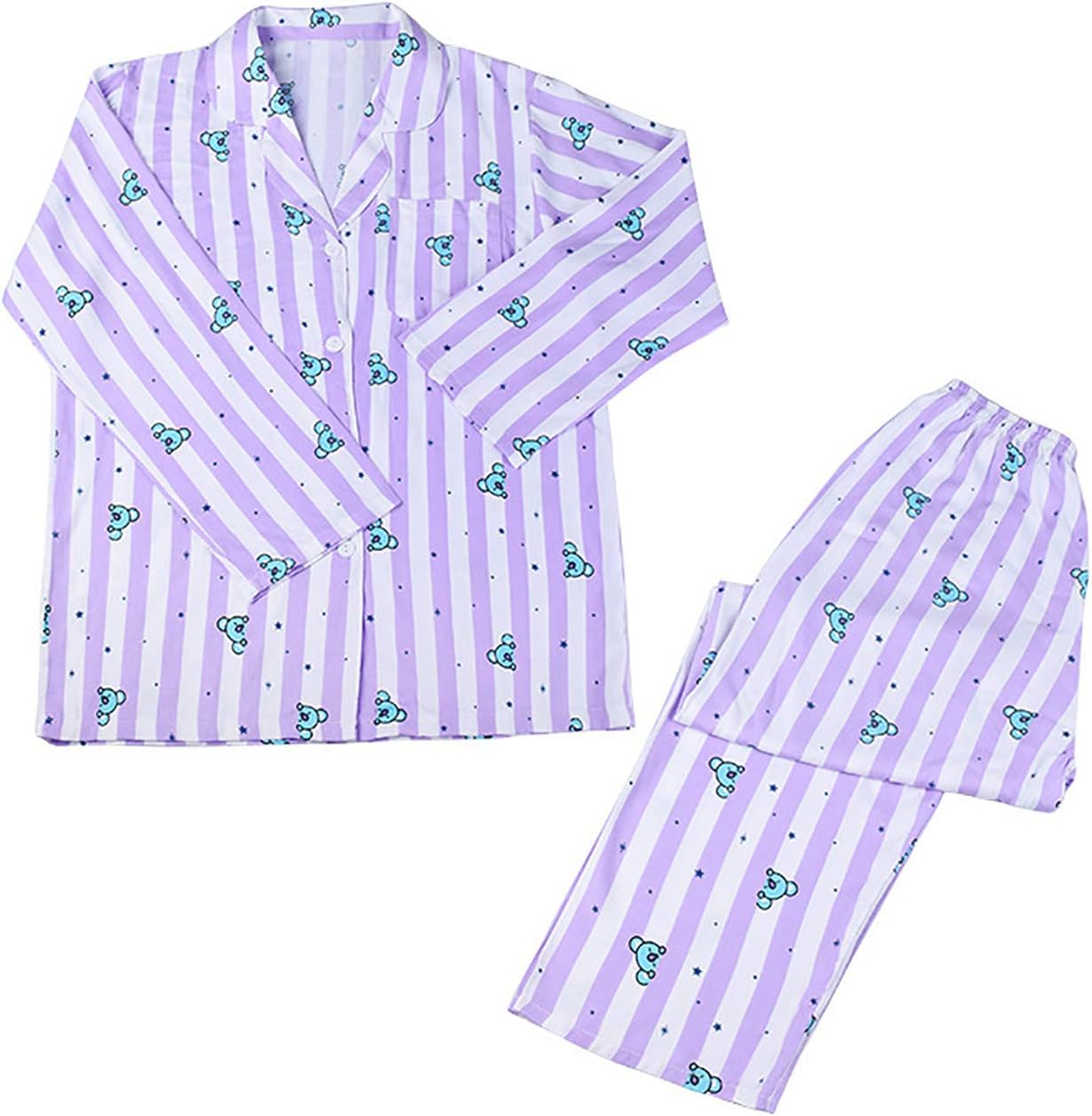 Kpop Pajamas Set Cute Cartoon Characters Jungkook Jimin Suga V Sleepwear Long Sleeve Top and Pant Sets