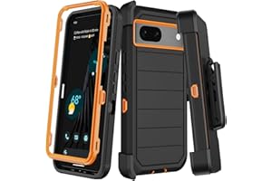 KECAI for Google Pixel 7 Case with Belt Clip Holster,2X Screen Protector,Heavy Duty Shockproof Drop Protection Military Grade Full Body Rugged Phone Cover with Kickstand Black Orange