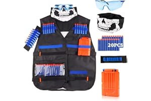 LUUFAN Tactical Vest Kit for NERF Guns with Reload Clips, Refill Darts, Wrist Band, Tactical Mask Protective Glasses for Boys Girls Kids Birthday Thanksgiving Gift