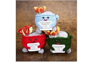 RovyFota Emotional Support Crochet Dumpster Fire with Positive Card Cute Room Decor Knitted Toys Funny Crochet Support Buddies Gifts for Friends (Green&Blue&Red)