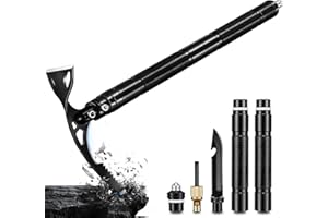FUSIONKEI Pick Axe 8 in 1, Folding Pickaxe Mattock with Multi-Purpose Garden Hoe and Survival Knife, Stainless Steel Pick Axes for Digging, Ice Chipping and Weeding