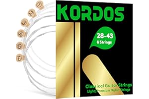 KORDOS Nylon Guitar Strings for Classical Guitar Acoustic Nylon Strings, Vacuum-sealed Long-lasting, 85/15 Bronze, LightTension, Tie Ends, 28-43