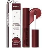 HOSAILY Gothic Lip Combo Set, Nourishing Lip Gloss&amp;Dark Brown Lip Liner Kit | Moisturizing High Shine Finish for Glassy Volume Lips, Sultry Y2K Looks, Lightweight Fresh Gloss&amp;Silky Smooth Lip Contour