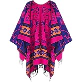 Urban CoCo Women's Retro Style Vintage Pattern Tassel Poncho Shawl Cape Wraps For Women