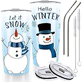 Whaline 2Pcs Christmas Tumbler Watercolor Snowman Stainless Steel Travel Tumbler with Straw and Brush Xmas Winter Holiday Coffee Mug Cup for Women Girlfriend Besties Wife Lover Spouse Birthday Gifts