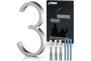 VONDERSO 5 Inch Floating House Numbers and Letters for Outside,Silver Metal Modern Outdoor Address Sign for Yard Street and Mailbox, Zinc Alloy Solid Address Numbers and Letters,number 3