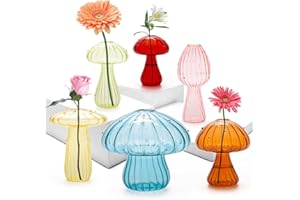 COITEK Mushroom Vase, Set of 6 Colored Glass Mushroom Propagation Vases for Plants, Mini Cute Flower Terrarium for Women Home