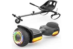 Gyroor Scooter with Adjustable Seat Attachment, 6.5" All-Terrain Self Balancing Scooter, 500W Motor, LED Lights & Bluetooth for Kids and Adults, Black