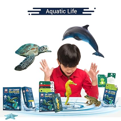 RedChimpz - Educational Games for Kids AR + VR 5D Flash Cards Games (16 Cards) Augmented and Virtual Reality Cards Learning Toys for Children (3-8 Years) Kids Educational Games - Aquatic Life Cards