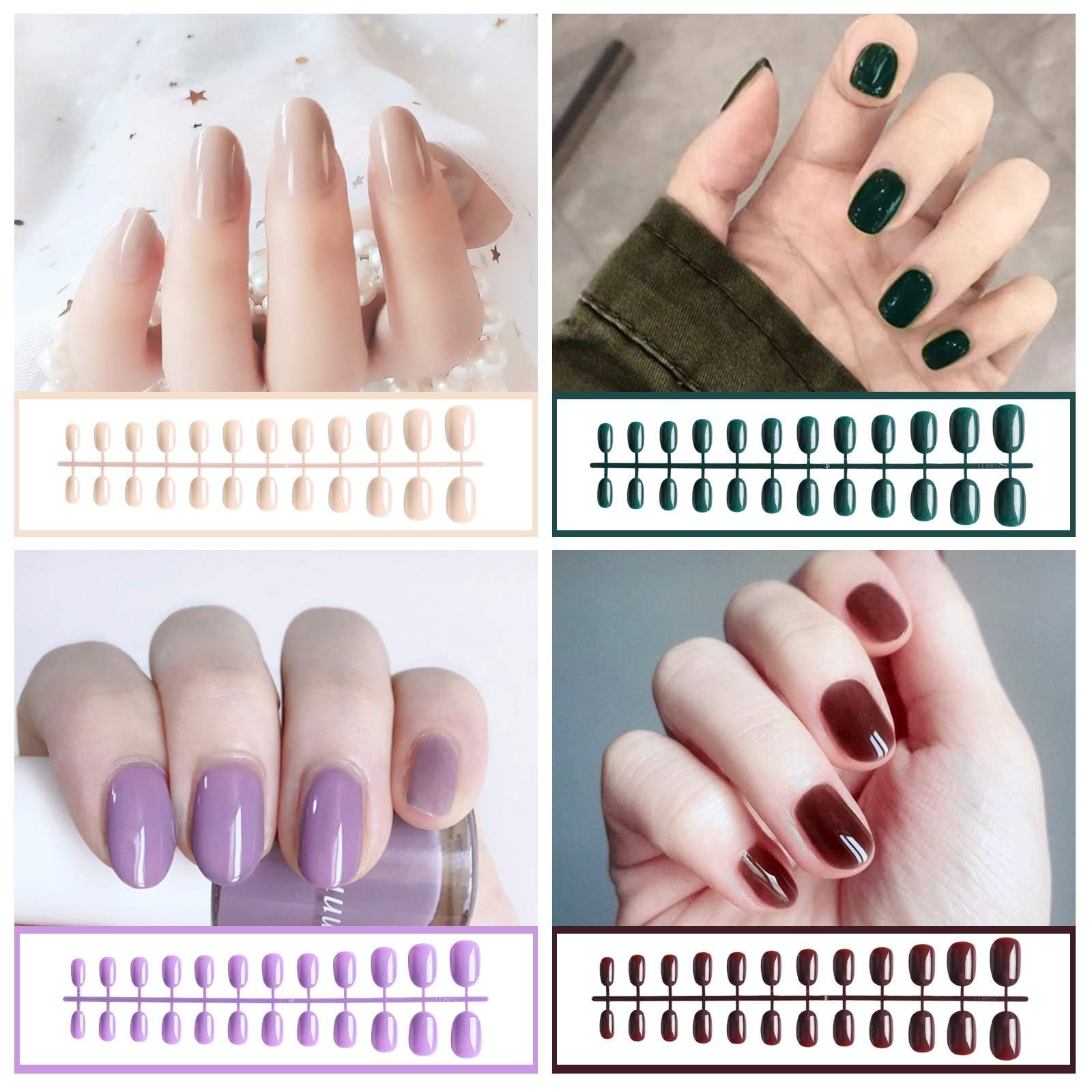 EBANKU 960pcs Short Colorful False Nails for Women Oval Press on Nails Glossy Acrylic Full Cover Artificial Fake Nail Tips with Nail File Nail Stick - Image 5