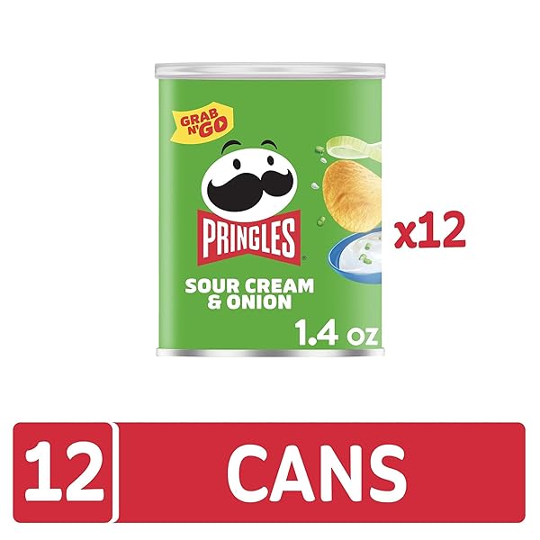 PRINGLES POTATO CRISPS CHIPS, LUNCH SNACKS, OFFICE AND KIDS SNACKS, GRAB N’ GO, SOUR CREAM AND ONION (12 CANS)