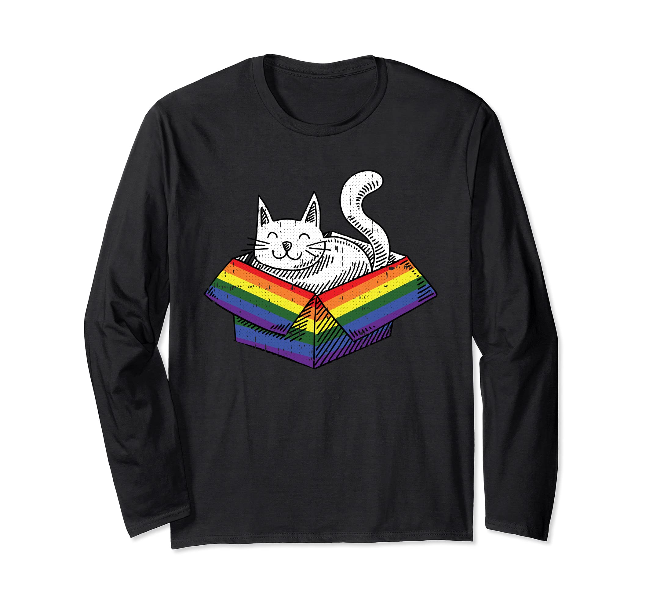 Gay Cat Pride Rainbow Cute Kitten Kitty Proud LGBT-Q Ally Long Sleeve T-Shirt