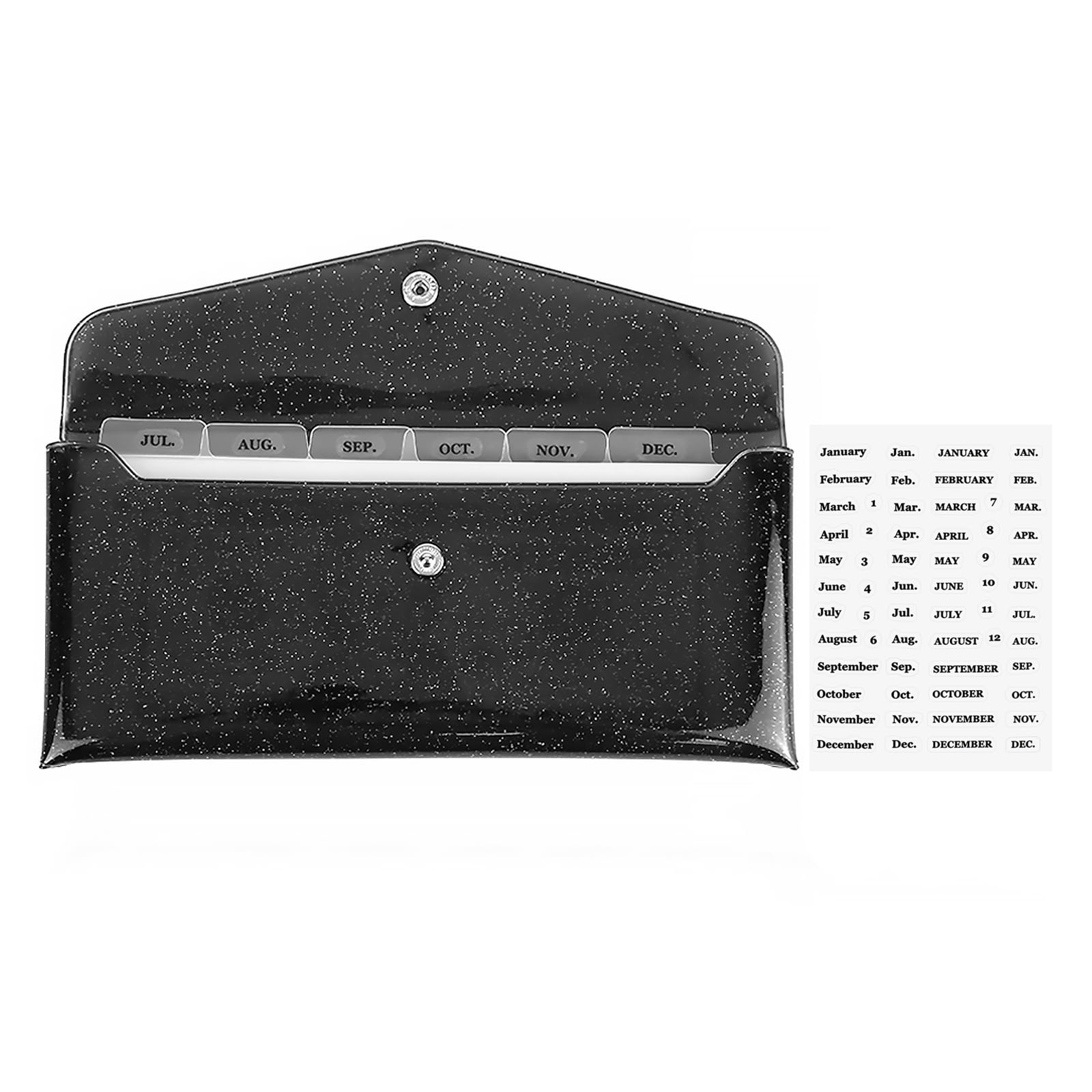 Photo 1 of NatSumeBasics Cash Envelope Wallet Black Glitter Stuffing Wallet with 6 Money Divider Pockets with Tab Stickers for Bill Receipt Cash Money Organizer Holder (Black)