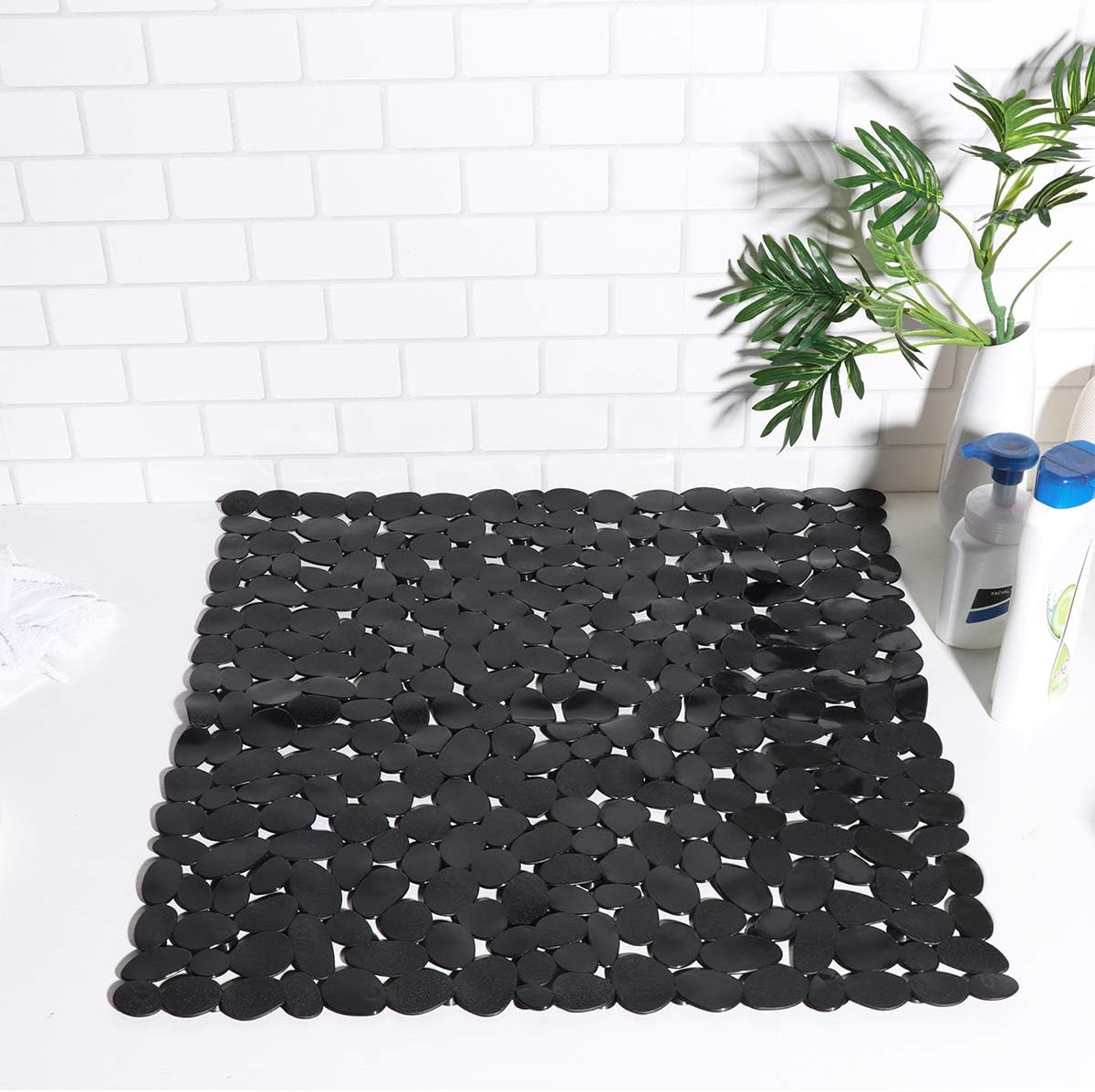 Bath Non-Slip Mat Square Cobblestone Bath Shower Safety Mats PVC Antiskid Mat (Black): Arts, Crafts & Sewing