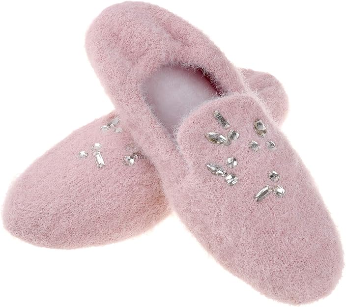Amazon.com | MARCO M KELLY Women's Soft Cashmere Memory Foam Ballerina Slipper Rhinestone Ladies 
