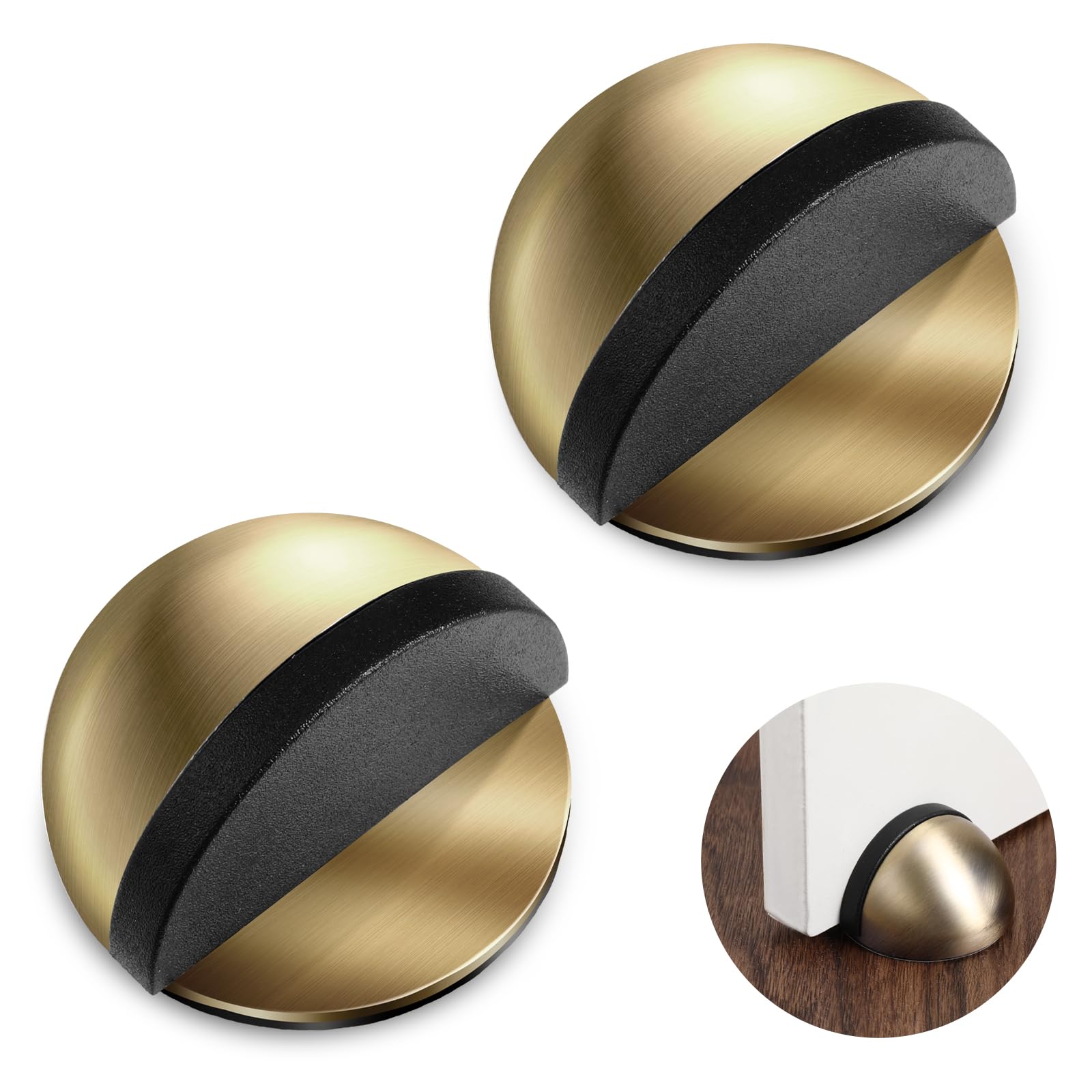 Photo 1 of 2 PCS Self Adhesive Door Stopper Stainless Steel Floor Door Stop Floor-Mounted Doors Stops Half Doores Stopper No Drill Doors Stoppers for Living Room Bedroom Wall Floor(Bronze)