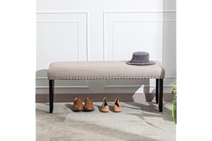 DUHOME Upholstered Entryway Bench, Fabric Bedroom Bench Ottoman Bench End of Bed Bench Dining Bench with Nailhead Trim Wooden Legs for Living Room Dining Room, Cream