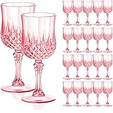 Deritec Plastic Goblets Plastic Wine Glasses 24 PCS, 7oz Pink Goblets Glassware Disposable Cups for Wedding Reception, Grand Event Party Supplies