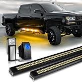 OPT7 Sidekick 56" 1-Piece Aluminum Strobe Running Board Lights (2PCS) | [WEATHERPROOF RIGID LED BAR] Sequential Amber Turn, White Flashing Emergency Warning for Pickup Trucks, SUVs