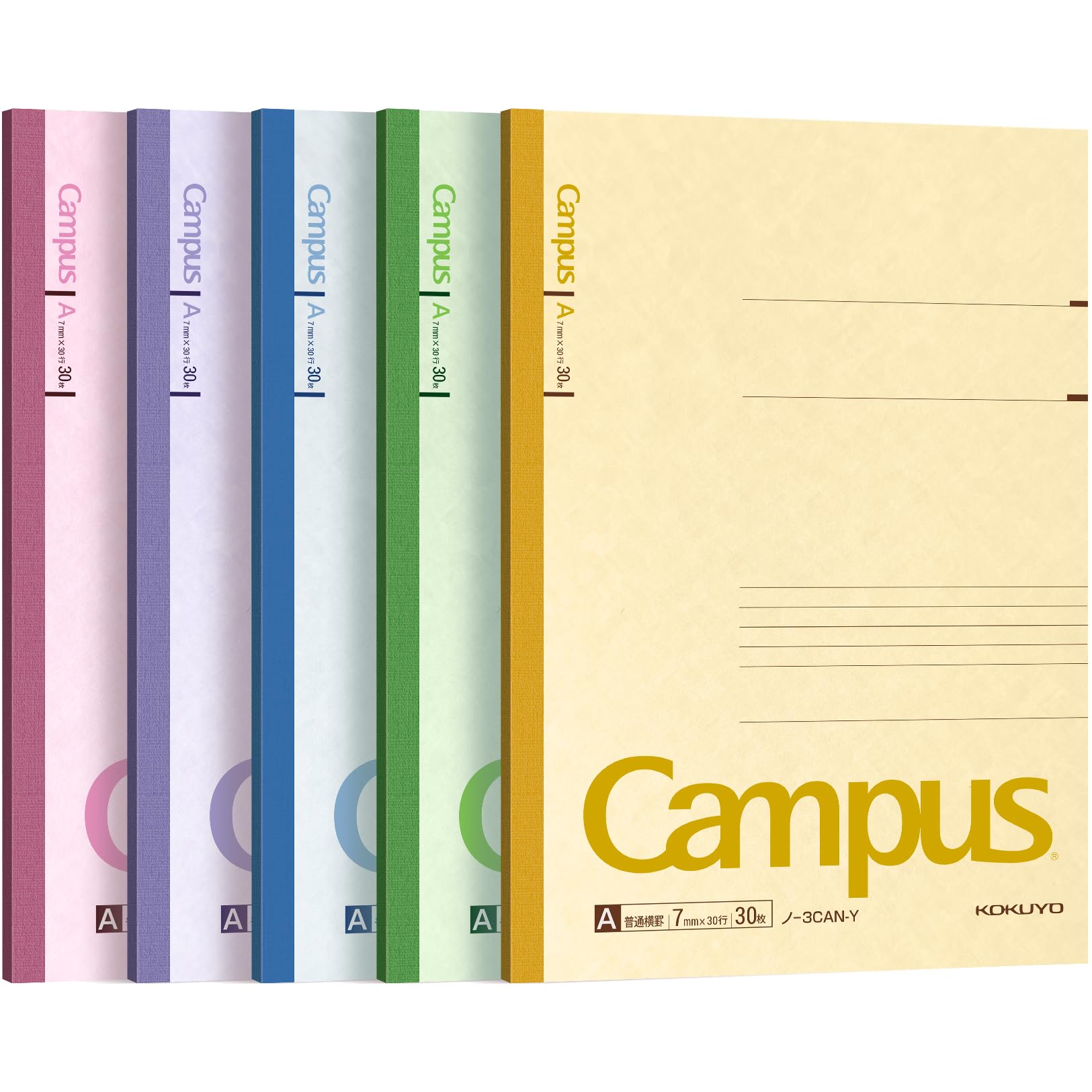 KOKUYO [SET of 5] Campus Notepad Memo Book 30 Pages A-rules 7mm Semi-B5 with 5 Colors from Japan
