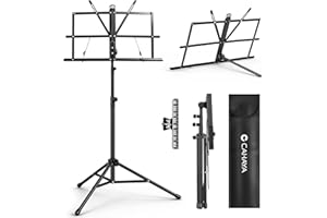 CAHAYA Portable Sheet Music Stand - Dual-Use Desktop/Floor Music Stand Height Adjustable Book Holder Folding with Carrying Ba