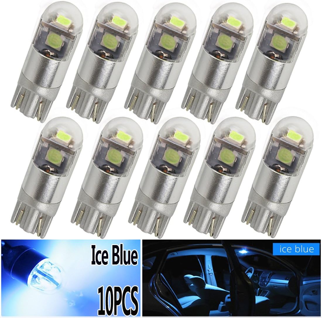 T10 W5W 194 LED Light Bulbs 12V 3030 3SMD 921 168 LED Bulb Super Bright for Car Interior Exterior Lights Ice Blue Map Door Trunk Backup Tail Lights License Plate lamp(Pack of 10,3SMD)