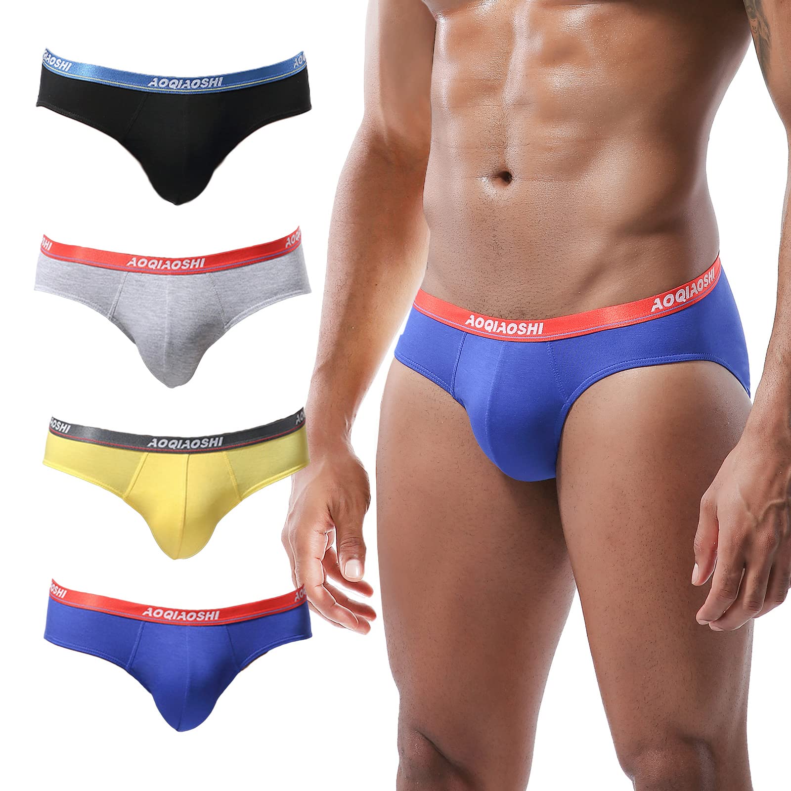 PHOLEEY Herren Modal Mikrofaser Unterwäsche Slips Low Rise Unterstützung Brief Elastischer Bund Slips Unterhose 4er Pack,M